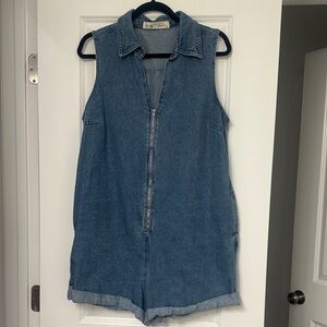 Her Entire Name Says Grace… Blue Denim Collared Romper